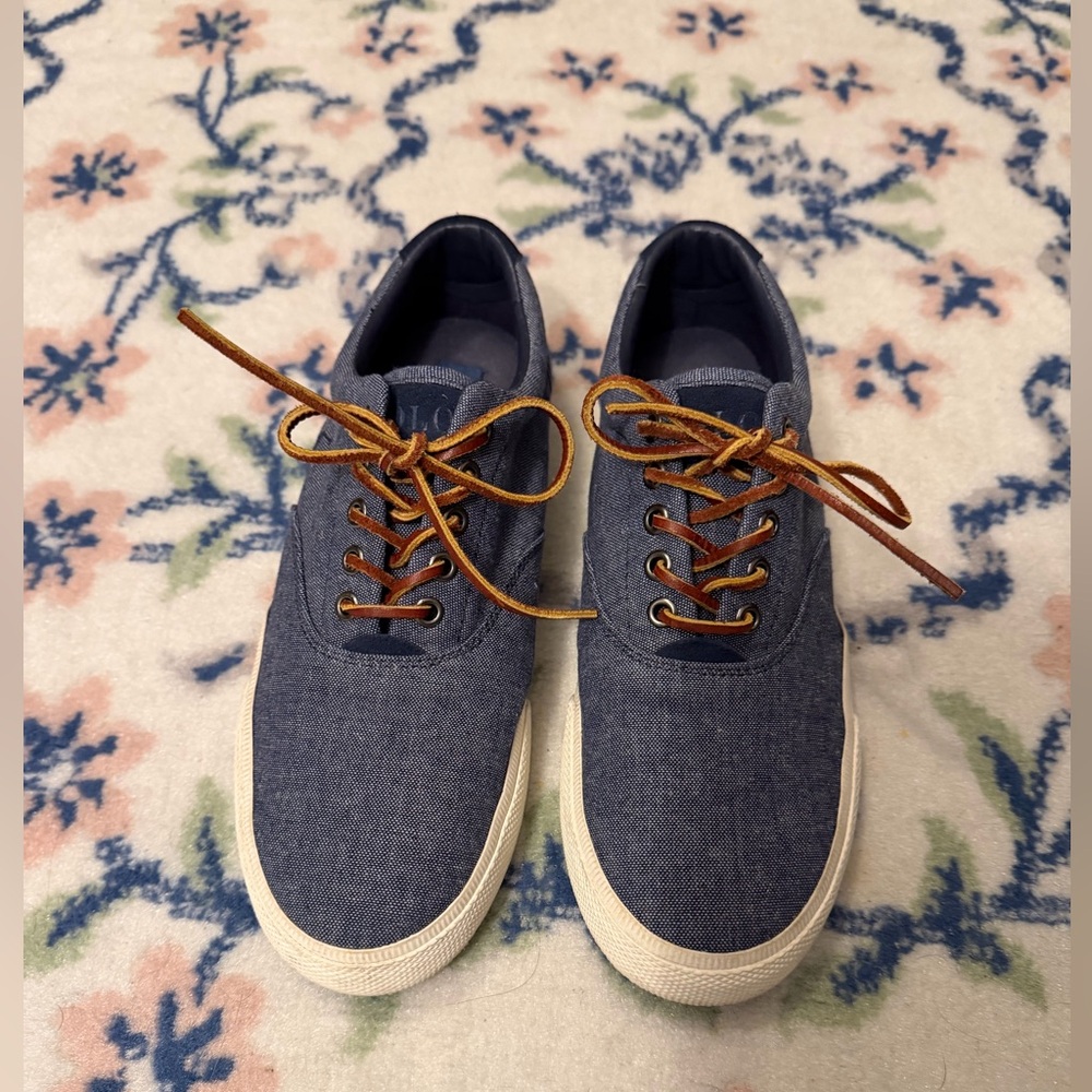 Polo, Ralph Lauren, blue canvas, boat shoes 
Size-8.5D